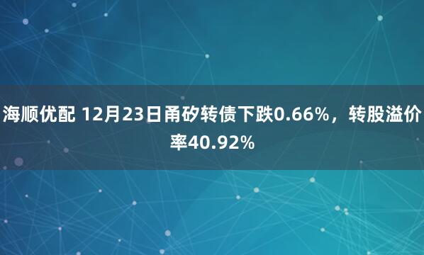 海顺优配 12月23日甬矽转债下跌0.66%，转股溢价率40.92%