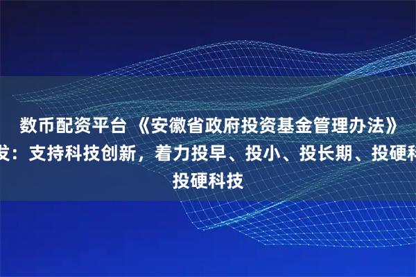 数币配资平台 《安徽省政府投资基金管理办法》印发：支持科技创新，着力投早、投小、投长期、投硬科技